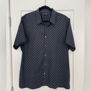 Theory Men's Short Sleeve Button Down Shirt Dark Navy Geometric Design Sz XXL